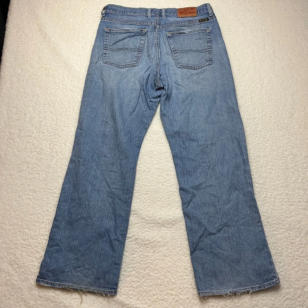 Lucky Brand Jeans Mens 32 Blue Straight Leg Short Distressed Dungarees Denim‎